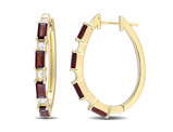 2.96 Carat (ctw) Garnet and White Topaz Hoop Earrings in Yellow Plated Sterling Silver