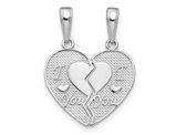 14K White Gold I LOVE YOU Break Apart Heart Charm Pendant (NO Chains)