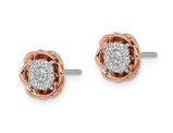 1/4 Carat (ctw) Diamond Flower Post Earrings in 14K Rose and White Gold