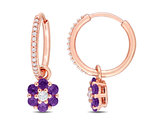 7/8 Carat (ctw) African Amethyst and White Topaz Flower Dangle Hoop Earrings in 10K Rose Gold