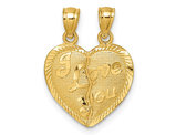 14K Yellow Gold - I LOVE YOU - 2 Piece Break-Apart Heart Charm Pendant (NO CHAINS)