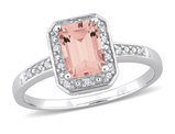 1.00 Carat (ctw) Octagon Morganite Halo Ring in Sterling Silver