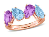 3.90 Carat (ctw) Pear Shaped Blue Topaz and Rose Amethyst Ring in Pink Sterling Silver 