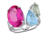 10.05 Carat (ctw) Pink and Blue Topaz, Green Quartz Ring in Sterling Silver