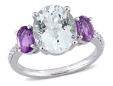 3.80 Carat (ctw) LIght Ice Aquamarine and Amethyst Ring in Sterling Silver