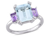 3.68 Carat (ctw) Light Ice Aquamarine and Rose De France Ring in Sterling Silver