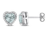 1.30 Carat (ctw) Aquamarine Heart-Shape Solitaire Stud Earrings in Sterling Silver