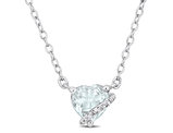 2/3 Carat (ctw) Light Aquamarine Heart Pendant Necklace in Sterling Silver with Chain