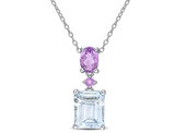 3.76 Carat (ctw) Light Ice Aquamarine and Amethyst Pendant Necklace in Sterling Silver with Chain