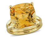 10.50 Carat (ctw) Large Cushion-Cut Citrine Ring in Yellow Plated Sterling Silver