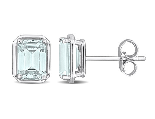 1.90 Carat (ctw) Clear Light Aquamarine Solitaire Stud Earrings in Sterling Silver