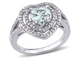 1.50 Carat (ctw) Aquamarine Heart Ring in 10K White Gold with Diamonds