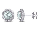 1.40 Carat (ctw) Aquamarine Halo Stud Earrings 10K White Gold with Diamonds