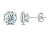 2.30 Carat (ctw) Aquamarine Solitaire Stud Earrings in Bezel Sterling Silver (7mm)