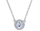3/4 Carat (ctw) Ultra Light Aquamarine Halo Pendant Necklace in Sterling Silver with Chain