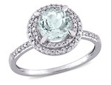 1.15 Carat (ctw) Light Aquamarine Halo Ring with Diamonds in 10K White Gold