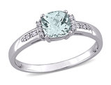 4/5 Carat (ctw) Light Aquamarine Cushion-Cut Ring in 10K White Gold