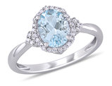1.00 Carat (ctw) Light Aquamarine Halo Ring with Diamonds in 10K White Gold