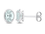 1.50 Carat (ctw) Oval Aquamarine Solitaire Stud Earrings in Bezel Sterling Silver (7mm)
