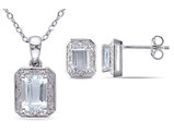 2.05 Carat (ctw) Light Aquamarine Solitaire Earrings and Pendant Set Sterling Silver