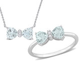 1.40 Carat (ctw) Aquamarine Heart Bow Ring and Pendant Set 10K White Gold