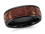 Men's Black Polished Ceramic Grooved Red Plated Wedding Band Ring (8.0mm)