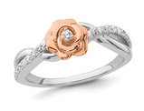 1/5 Carat (ctw) Diamond Rose Flower Ring in 14K White and Rose Gold