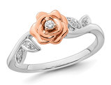 14K White and Rose Gold Flower Ring with Diamond Accent