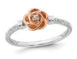 1/8 Carat (ctw) Diamond Rose Flower Ring in 14K White and Rose Gold