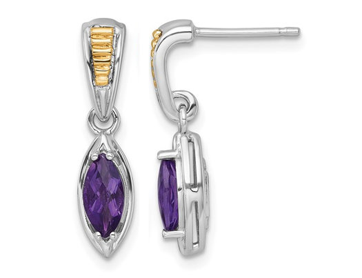 Sterling Silver Dangle Marquise Amethyst Post Earrings 1.70 Carat (ctw)