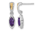 Sterling Silver Dangle Marquise Amethyst Post Earrings 1.70 Carat (ctw)