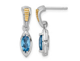 Sterling Silver Dangle Marquise London Blue Topaz Post Earrings 1.18 Carat (ctw)