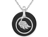 Sterling Silver Black Onyx and Cubic Zirocnia Leaf Charm Pendant Necklace with Chain