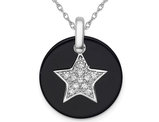 Sterling Silver Black Onyx and Cubic Zirocnia Star Pendant Necklace with Chain