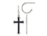 Sterling Silver Black Enamel Cross Dangle Earrings