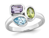 1.33 Carat (ctw) Blue Topaz, Peridot, and Amethyst Ring in Sterling Silver