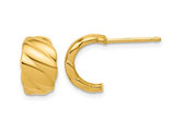 14K Yellow Gold Grooved and Polished J-Hoop Earrings
