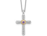 1/10 Carat (ctw) Amethyst Cross Pendant Necklace in Sterling Silver with Chain