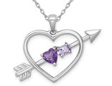 2/3 Carat (ctw) Amethyst and Rose De France Heart Pendant Necklace in Sterling Silver with Chain