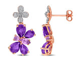 4.84 Carat (ctw) Africa Amethyst and Rose de France Butterfly Earrings Rose Sterling Silver