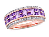 2.04 Carat (ctw) Africa Amethyst, Rose De France and White Topaz Ring Band in 10K Rose Pink Gold