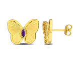 1/8 Carat (ctw) Amethyst Butterfly Earrings Yellow Sterling Silver