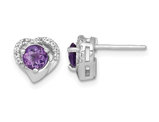 4/5 Carat (ctw) Heart Amethyst Post Earrings in Sterling Silver