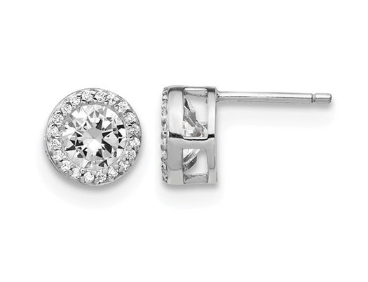 Synthetic Cubic Zirconia Halo Post Earrings in Sterling Silver