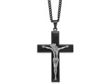 Black Stainless Steel Large Crucifix Cross Pendant Necklace with Chain (24 Inch)