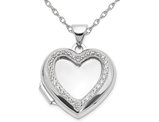 Sterling Silver Heart Shaped Locket Pendant Necklace with Chain and Cubic Zirconias