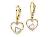 10K Yellow and White Gold Heart Dangle Earrings