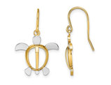 14K Yellow Gold Sea Turtle Dangle Charm Earrings