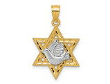 14K Yellow Gold Textured Dove On Star Of David Pendant (NO CHAIN)