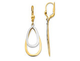 10K Yellow and White Gold Polished Leverback Dangle Drop Earrings